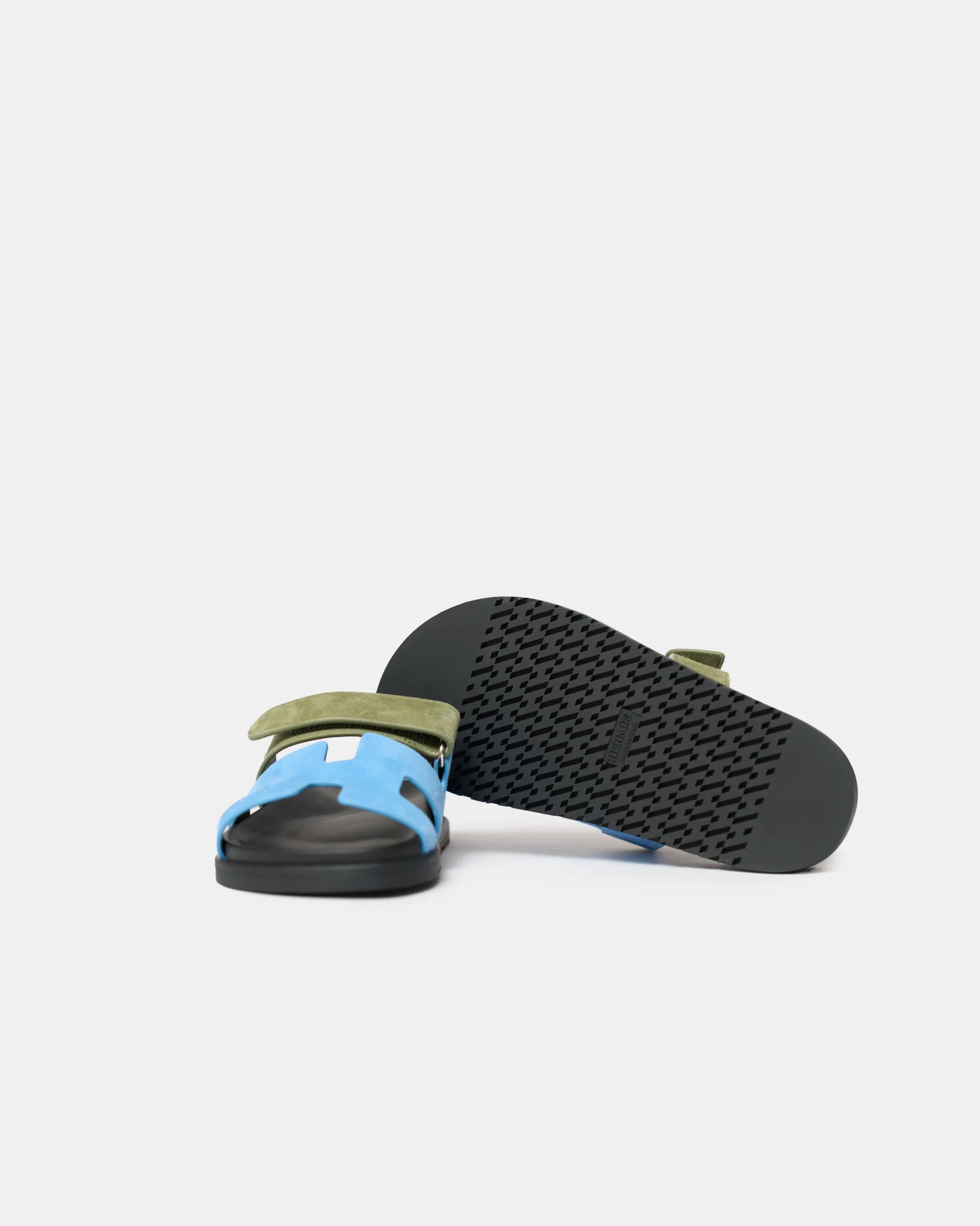 Hermès Chypre Bleu Cameo_ Vert Celadon Suede Sandals