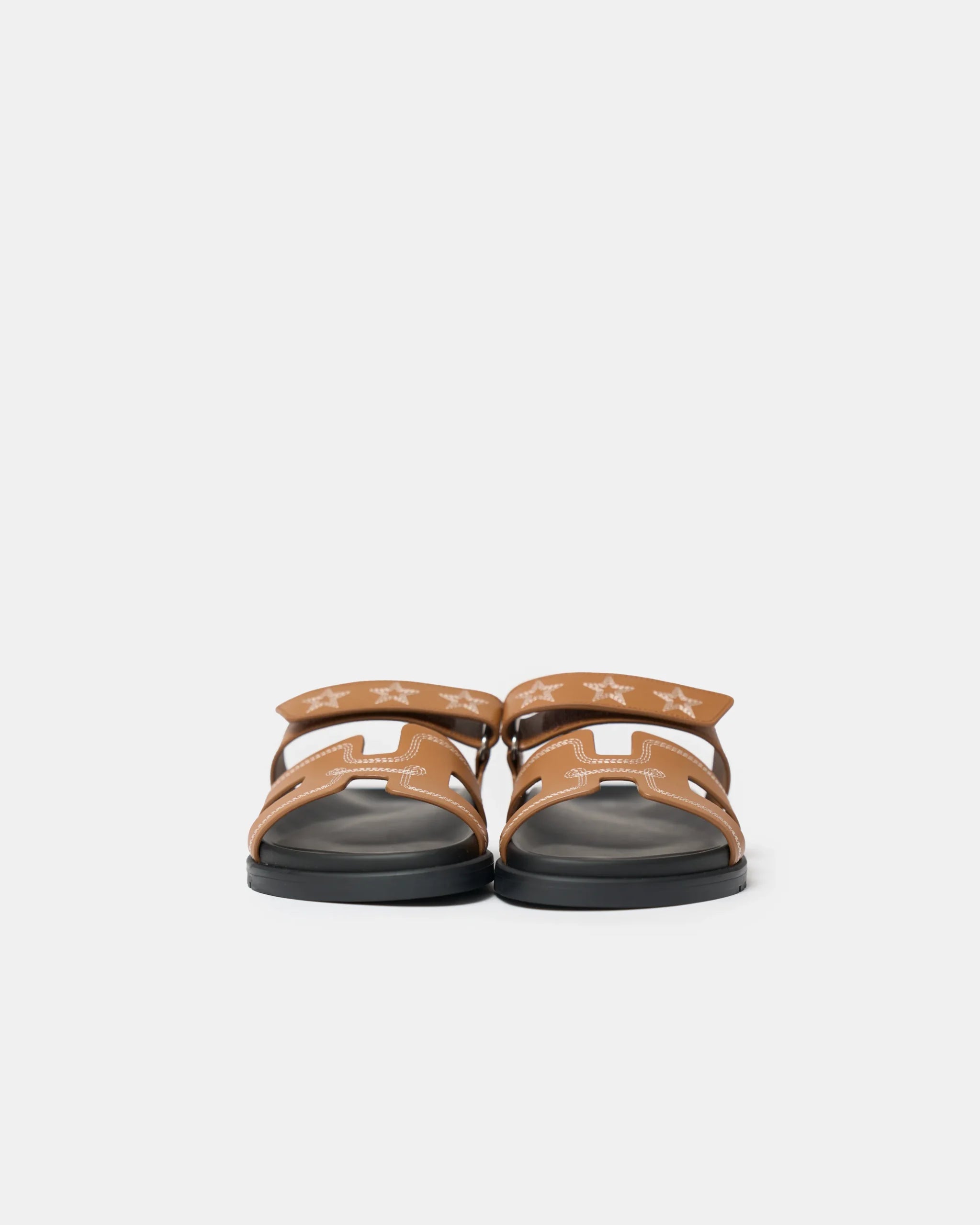 Hermès Chypre Naturel Embroidered Calfskin Sandals