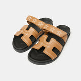 Hermès Chypre Naturel Embroidered Calfskin Sandals