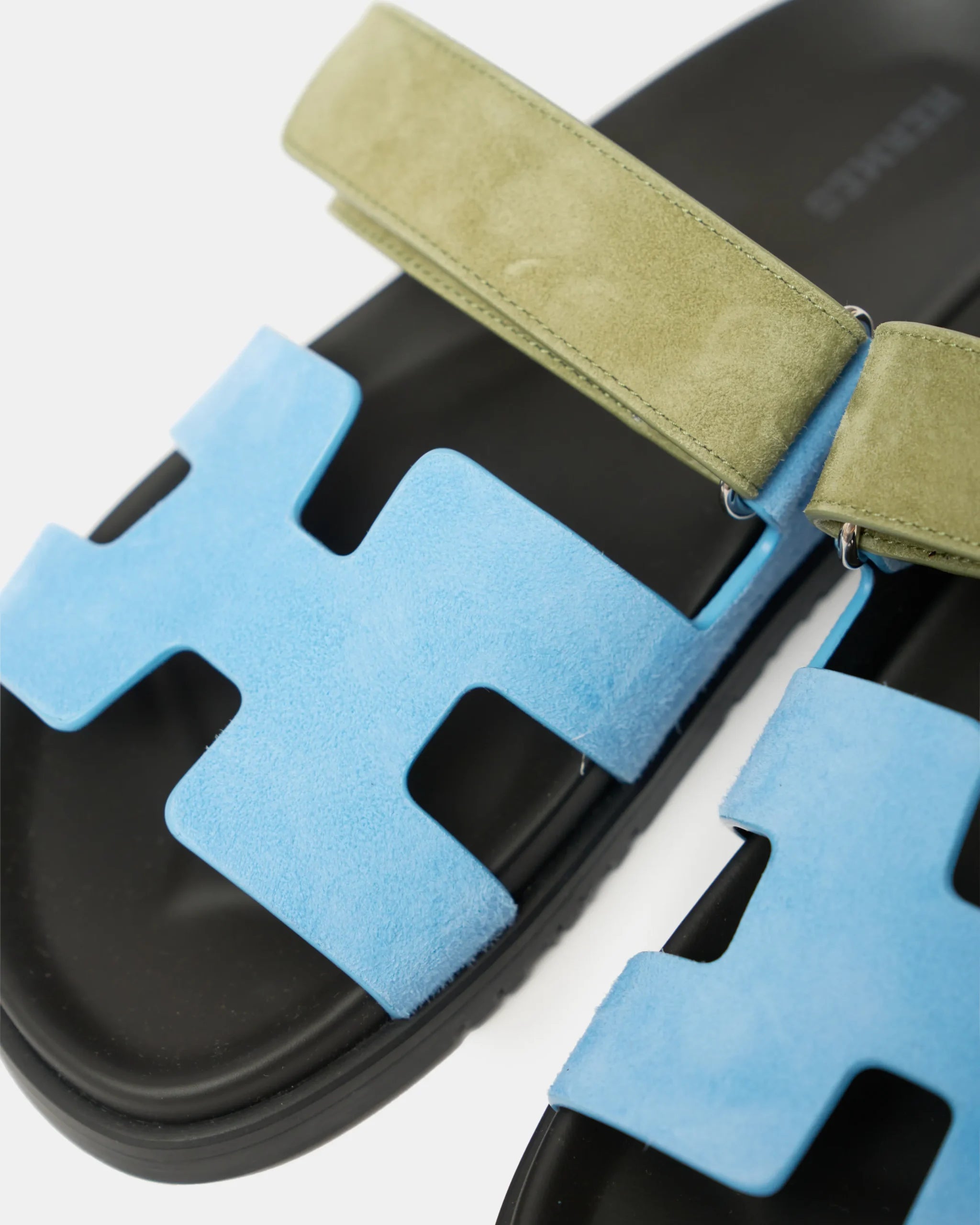 Hermès Chypre Bleu Cameo_ Vert Celadon Suede Sandals