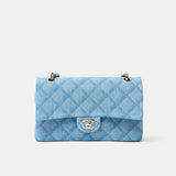 Chanel Classic Double Flap Medium Light Blue Denim Gold-Tone Metal