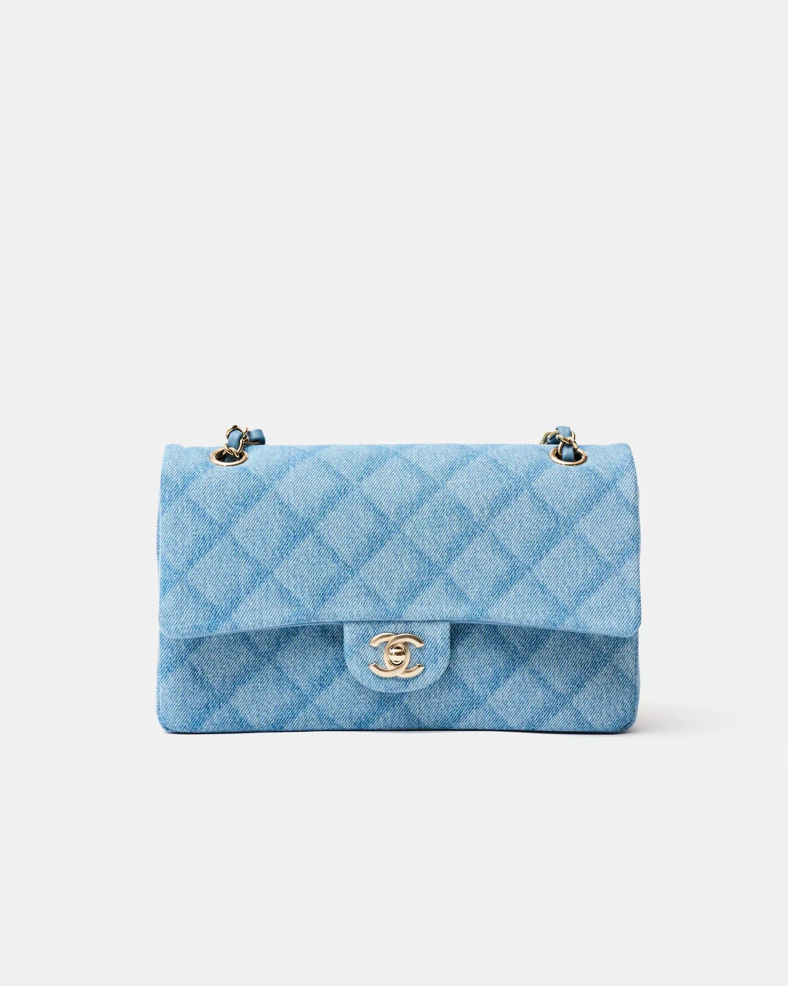 Chanel Classic Double Flap Medium Light Blue Denim Gold-Tone Metal