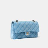 Chanel Classic Double Flap Medium Light Blue Denim Gold-Tone Metal