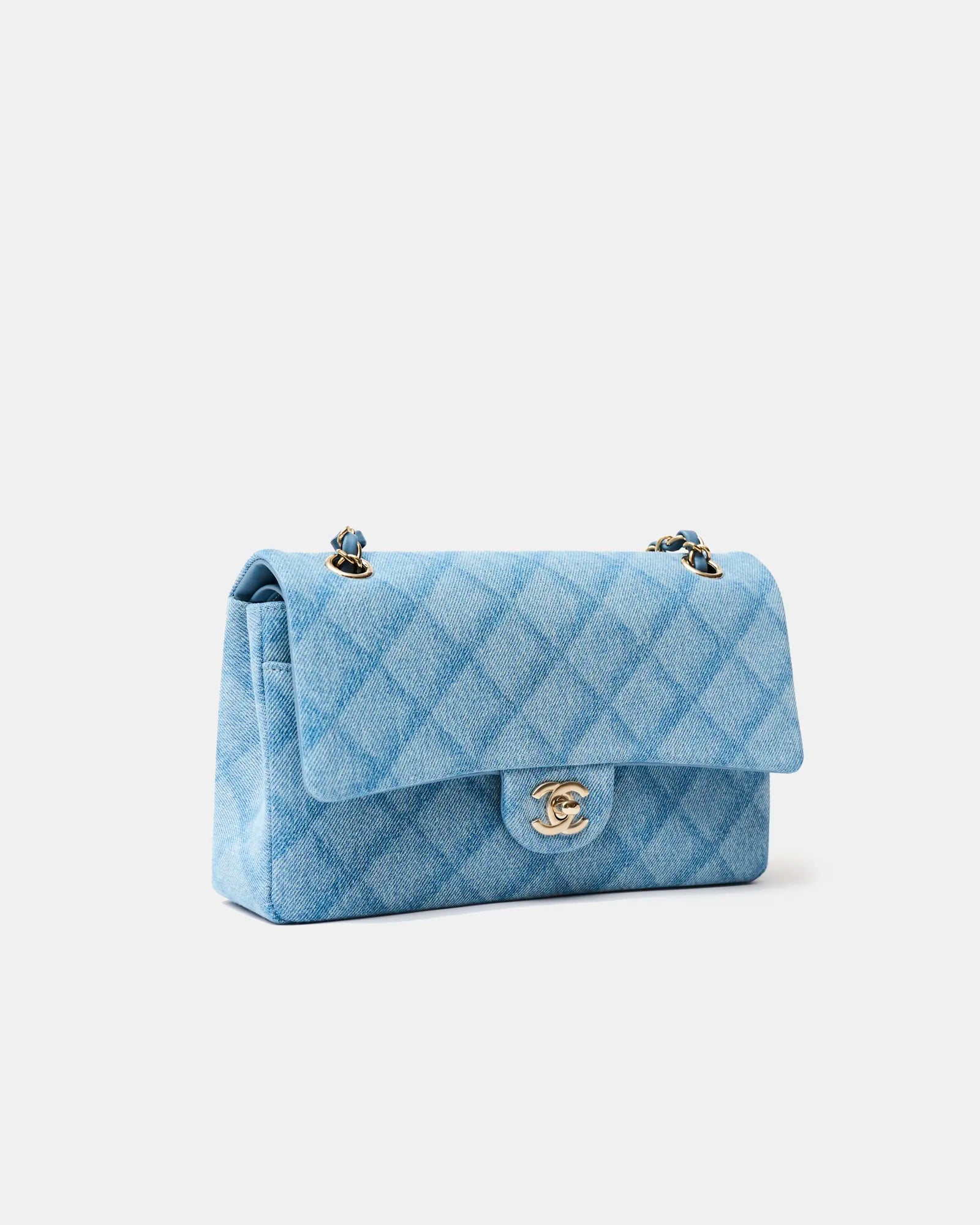 Chanel Classic Double Flap Medium Light Blue Denim Gold-Tone Metal