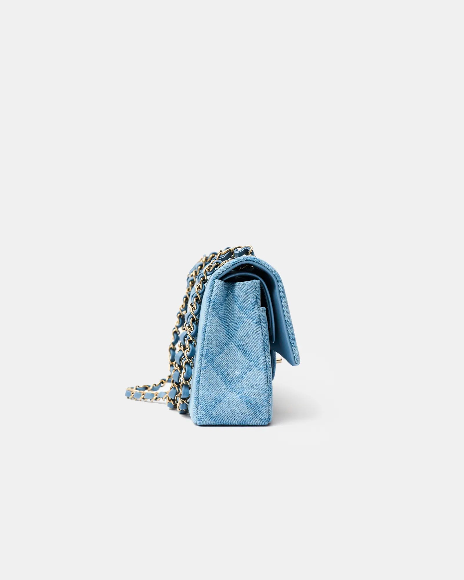 Chanel Classic Double Flap Medium Light Blue Denim Gold-Tone Metal