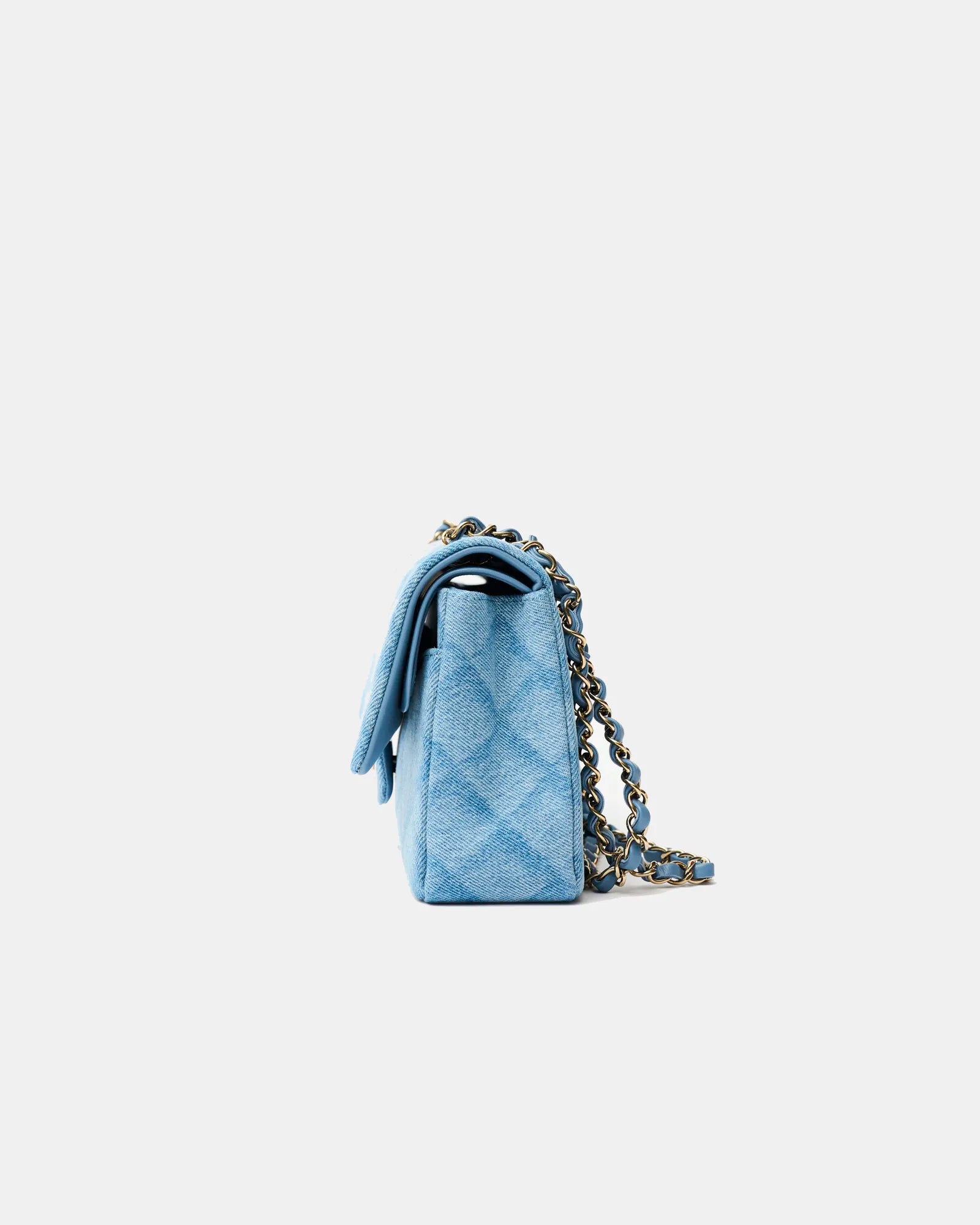 Chanel Classic Double Flap Medium Light Blue Denim Gold-Tone Metal