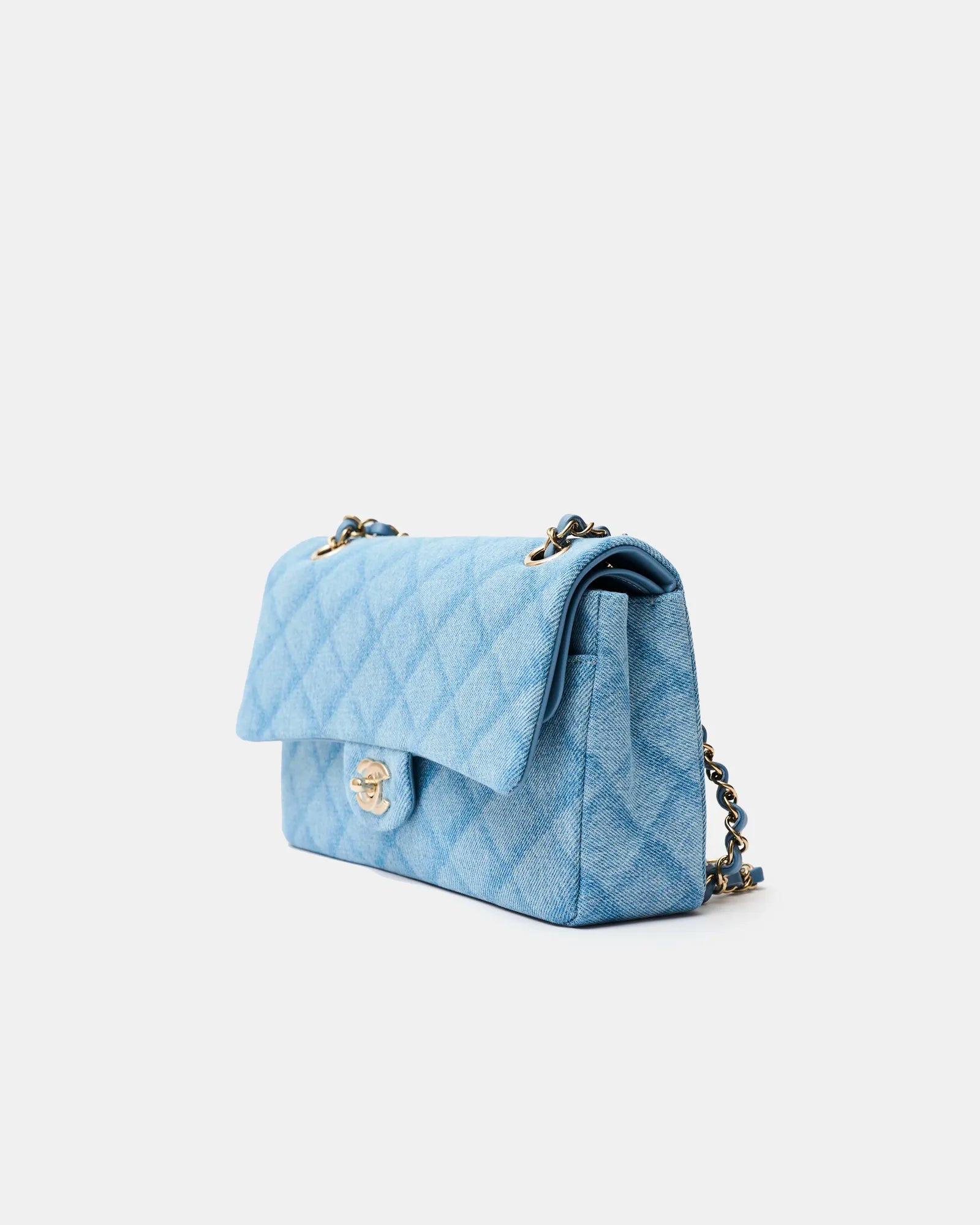 Chanel Classic Double Flap Medium Light Blue Denim Gold-Tone Metal