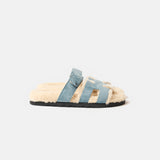 Hermès Chypre Peau Lainee Bleu Pinède / Écru Sandals