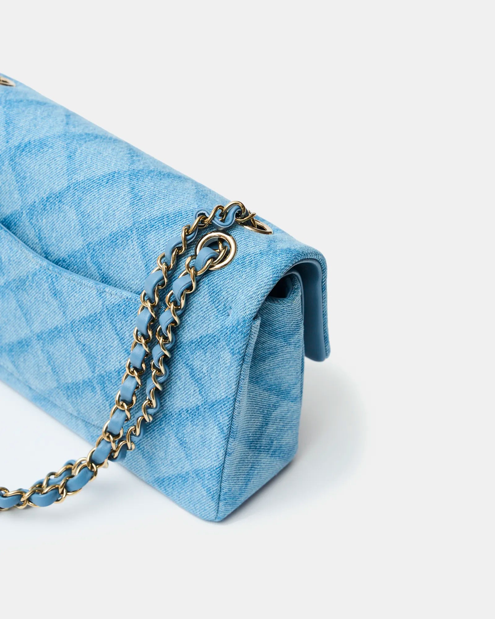 Chanel Classic Double Flap Medium Light Blue Denim Gold-Tone Metal