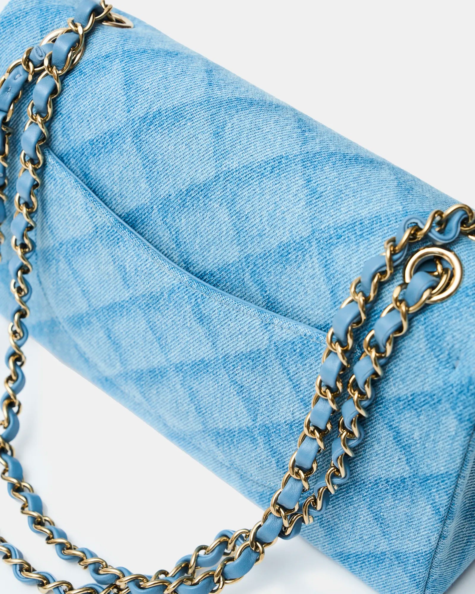 Chanel Classic Double Flap Medium Light Blue Denim Gold-Tone Metal