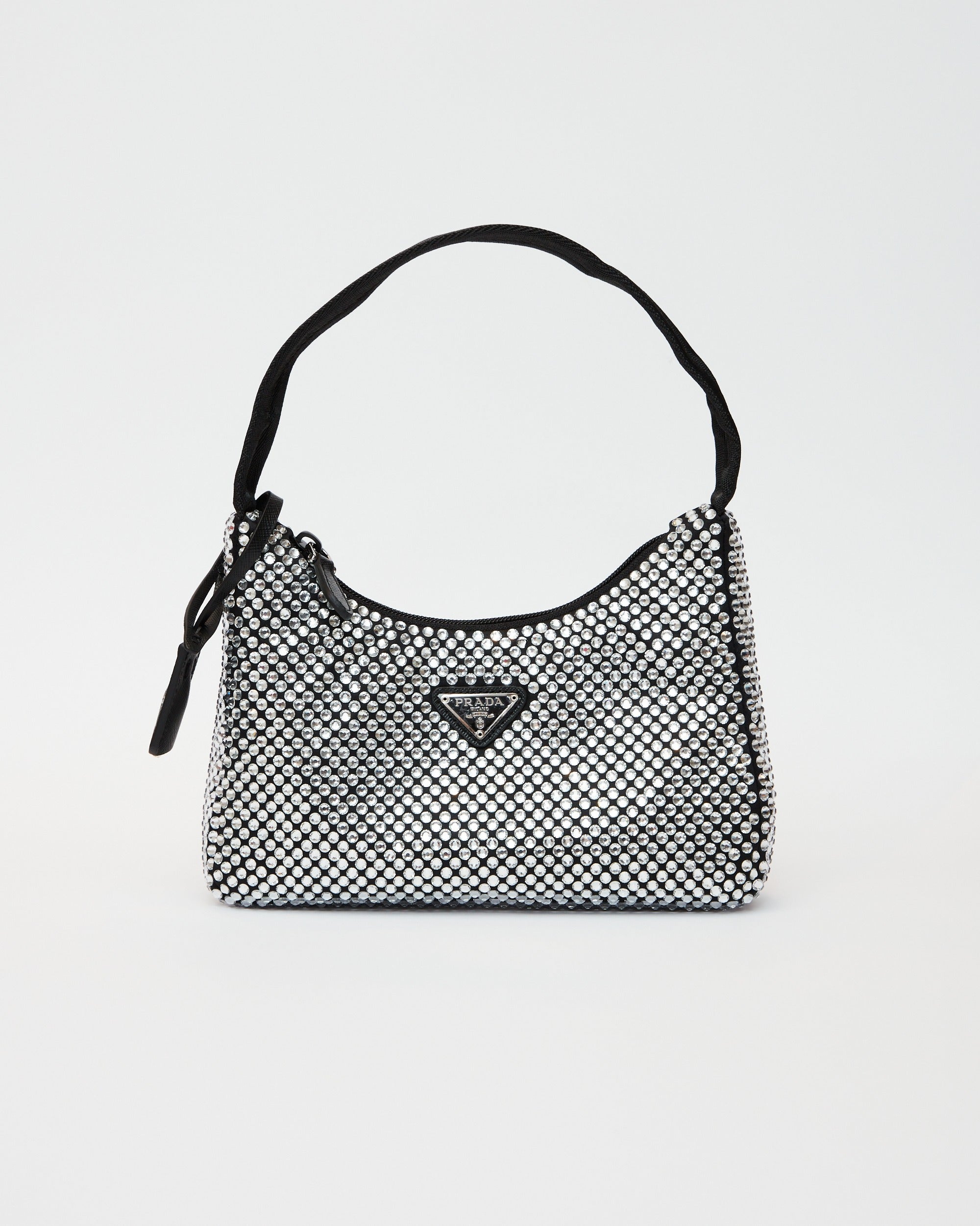 Prada Re-edition 2000 Black Crystal Hobo Bag