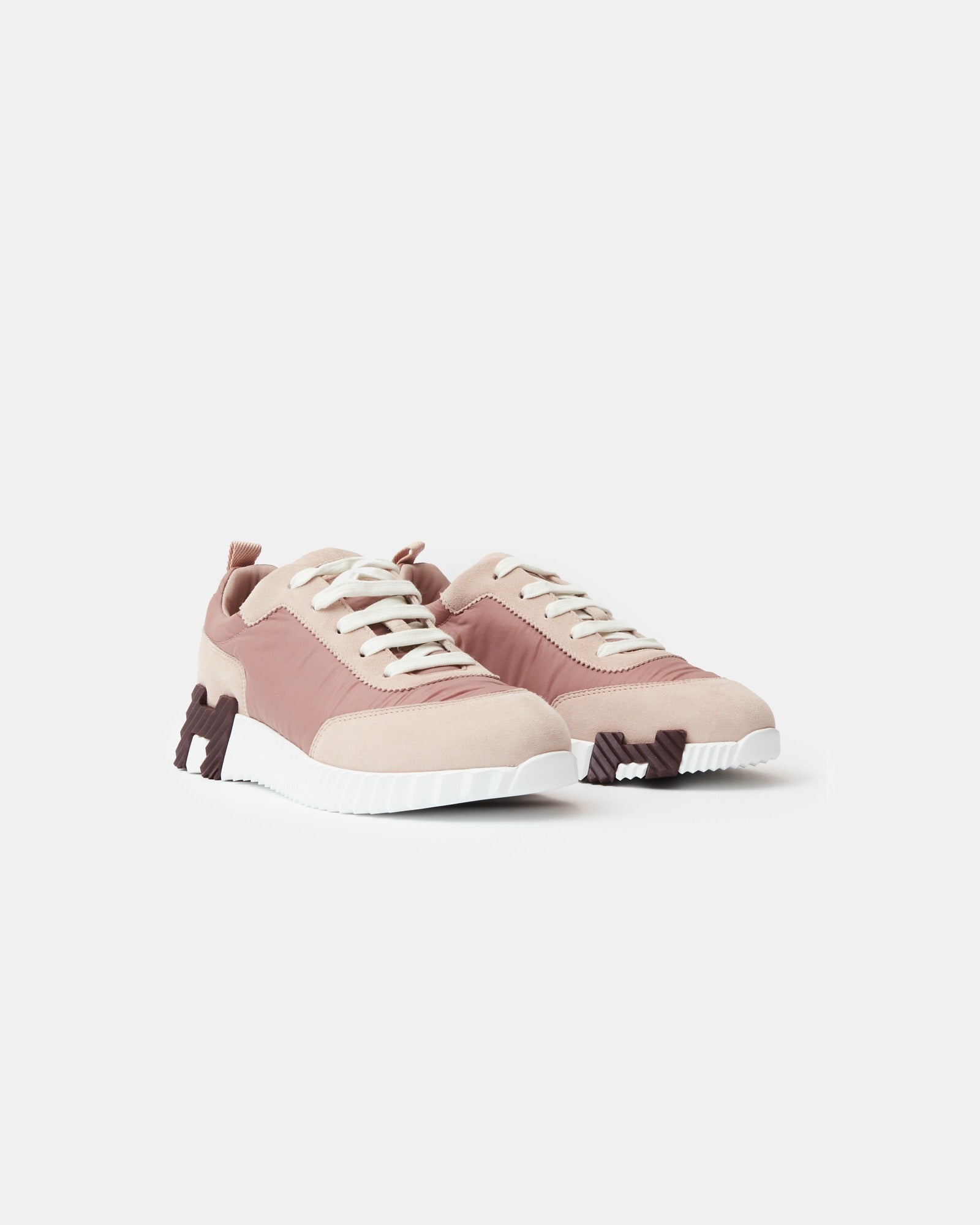 Hermes Bouncing Rose Opaline Parachute Fabric Suede Sneakers