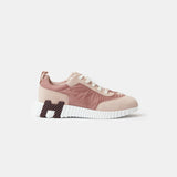 Hermes Bouncing Rose Opaline Parachute Fabric Suede Sneakers