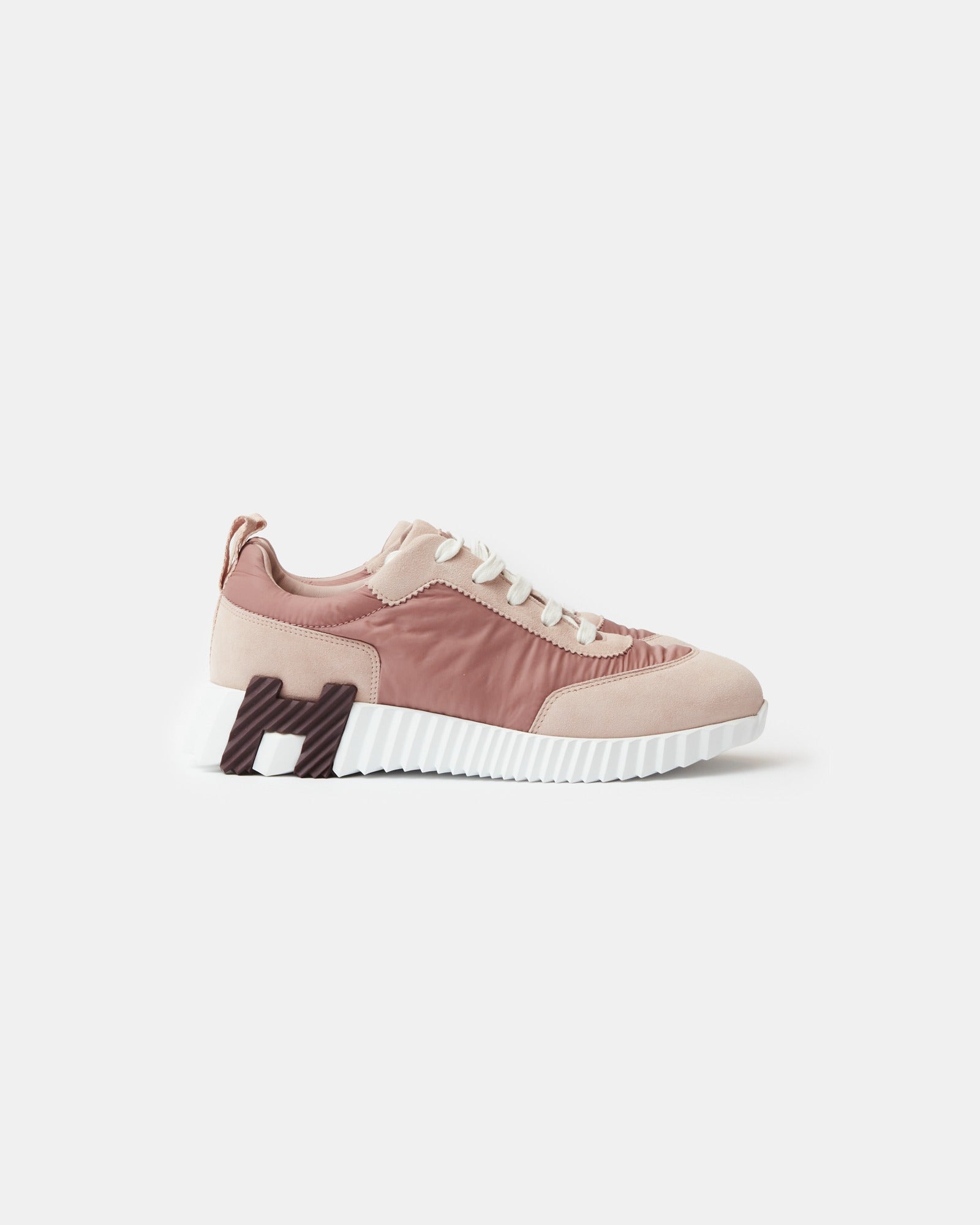 Hermes Bouncing Rose Opaline Parachute Fabric Suede Sneakers