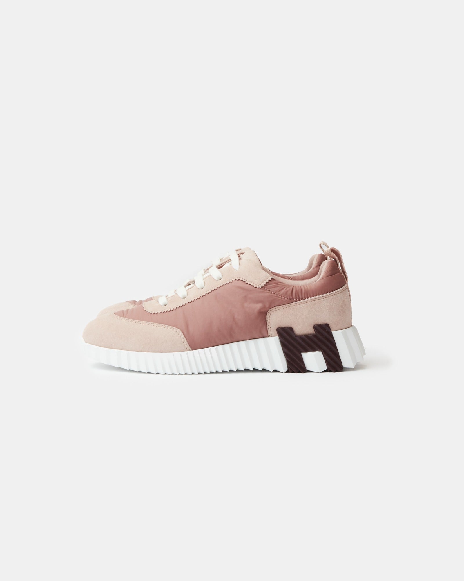 Hermes Bouncing Rose Opaline Parachute Fabric Suede Sneakers