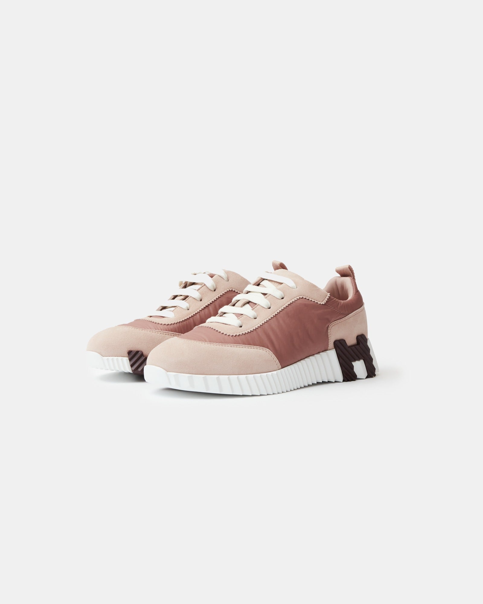 Hermes Bouncing Rose Opaline Parachute Fabric Suede Sneakers