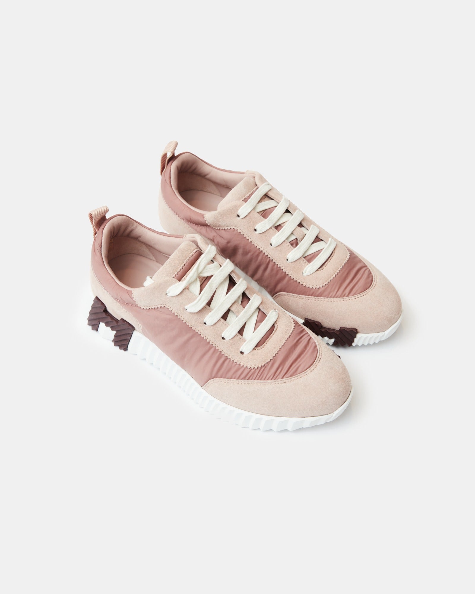 Hermes Bouncing Rose Opaline Parachute Fabric Suede Sneakers