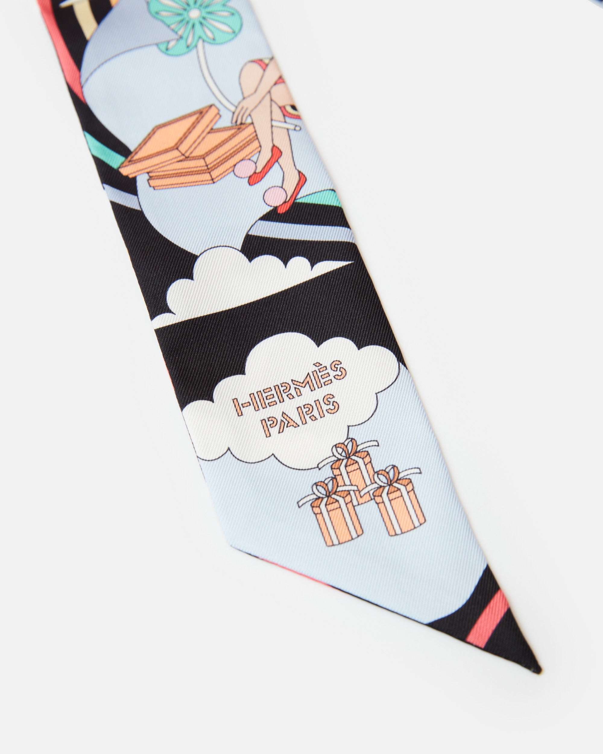 Hermès Twilly 86 Carres Volants Noir/Ciel/Multicolore