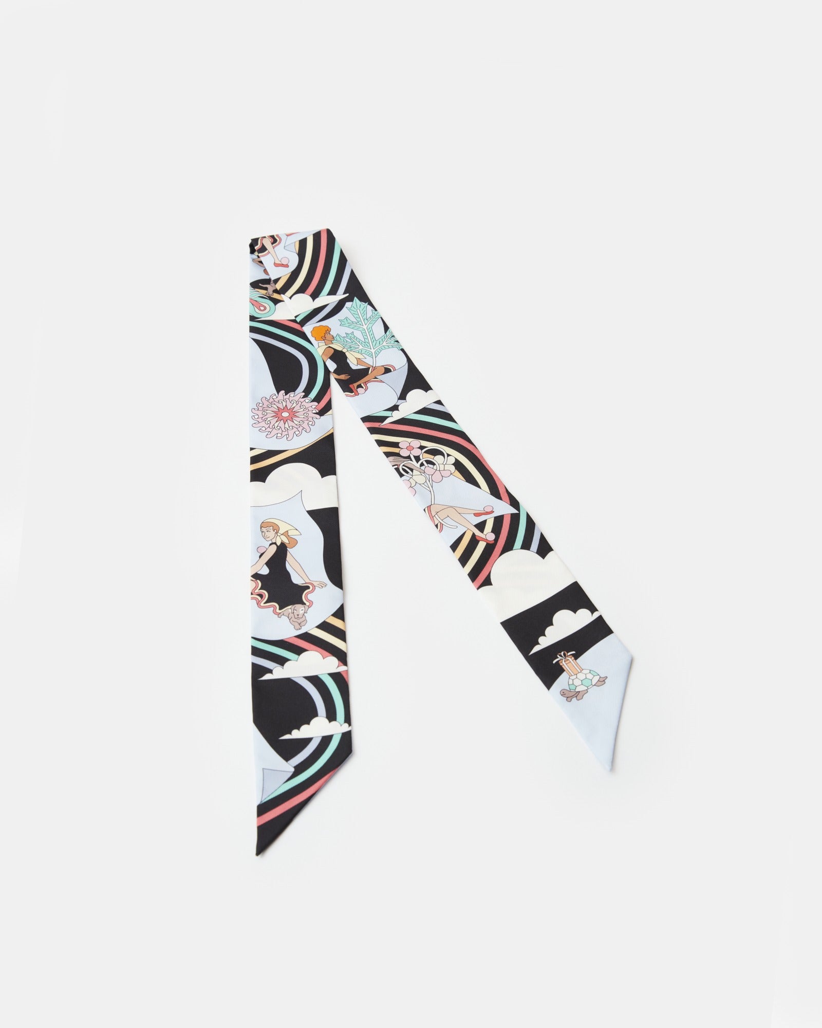 Hermès Twilly 86 Carres Volants Noir/Ciel/Multicolore