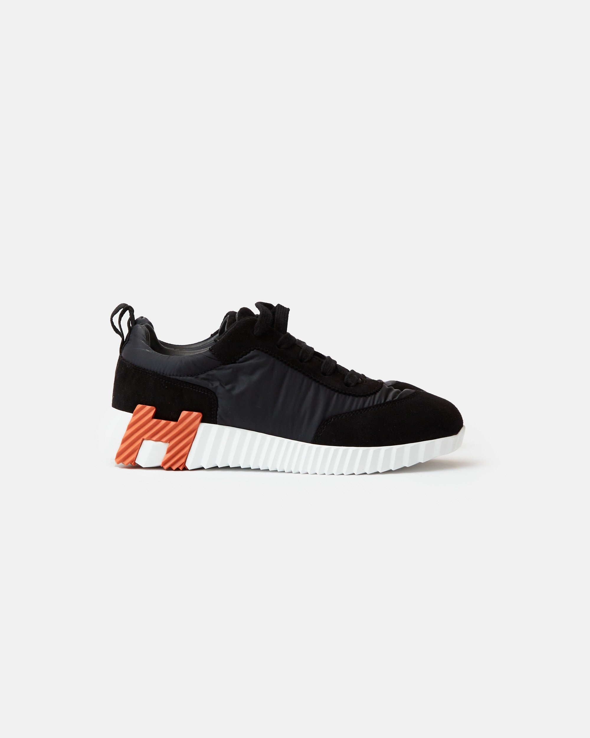 Hermès Bouncing Black Parachute Fabric Suede Sneakers
