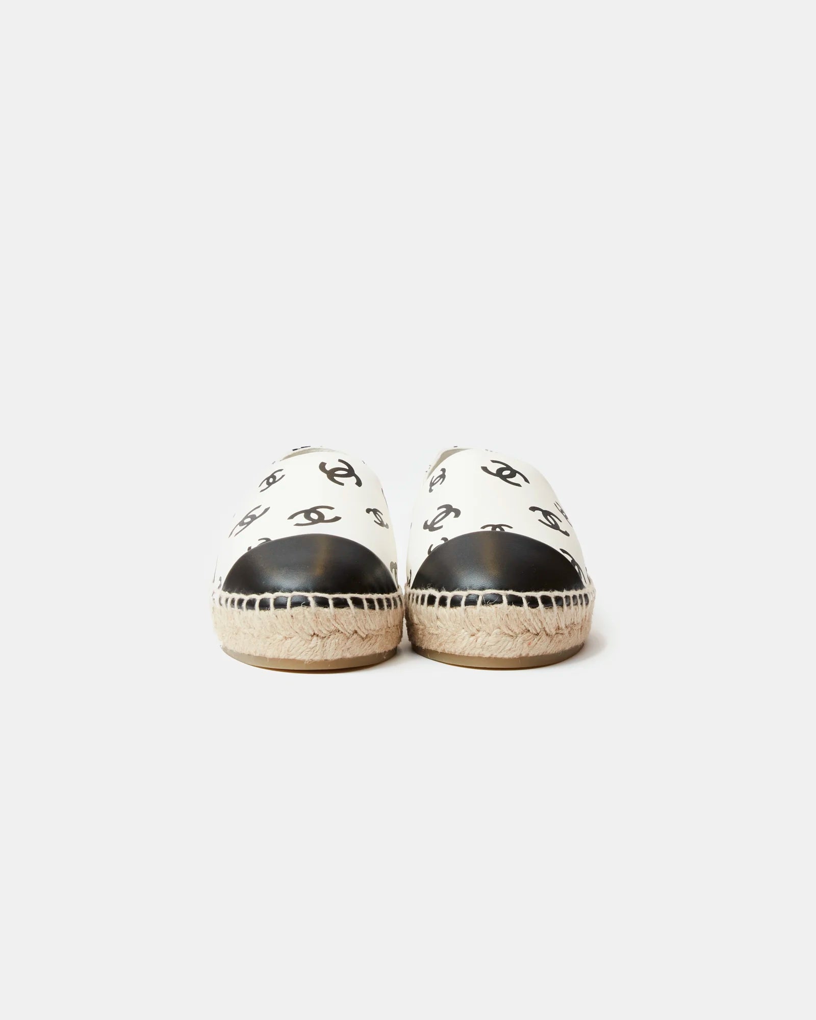 Chanel Printed Lambskin CC White Black Espadrilles