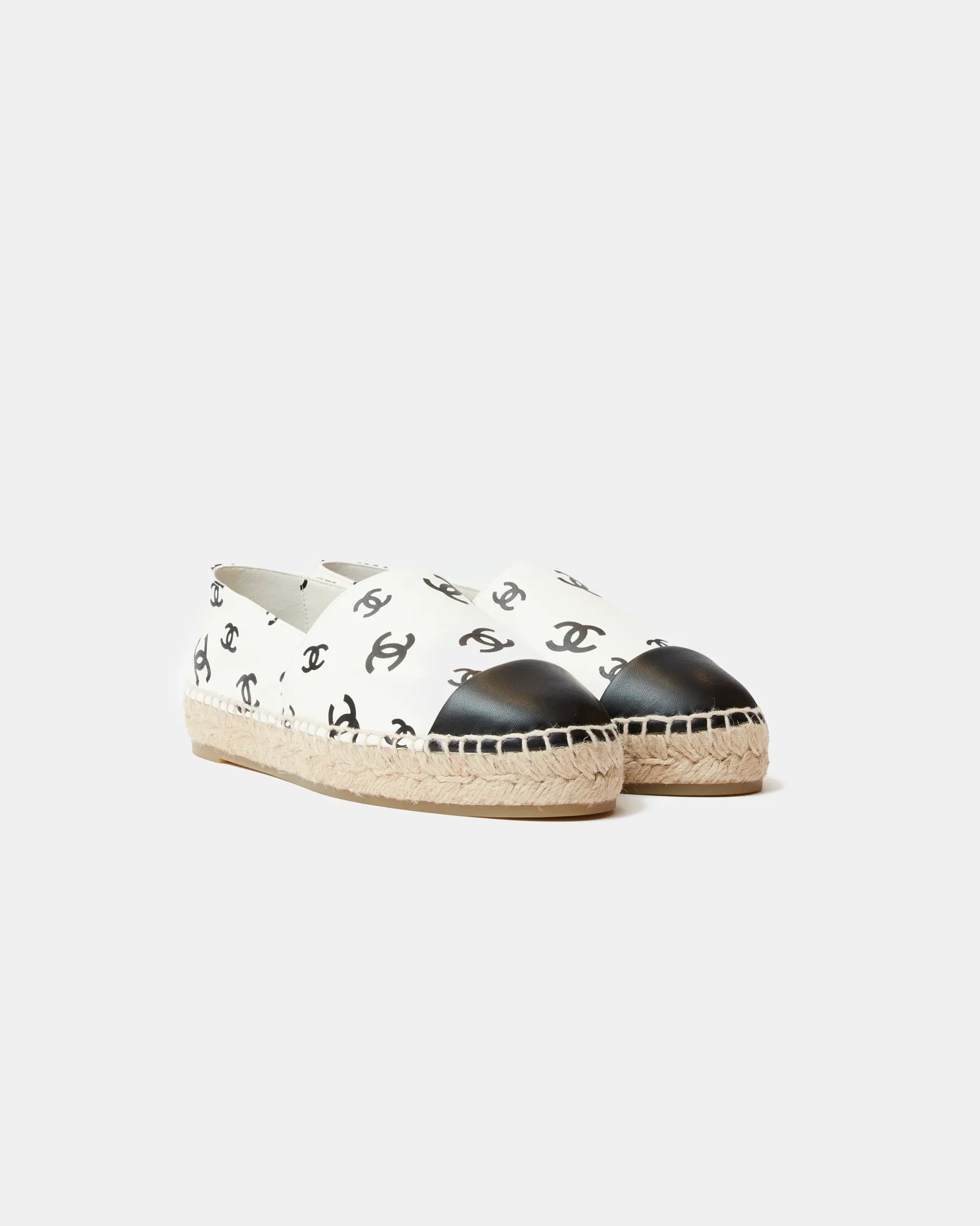 Chanel Printed Lambskin CC White Black Espadrilles