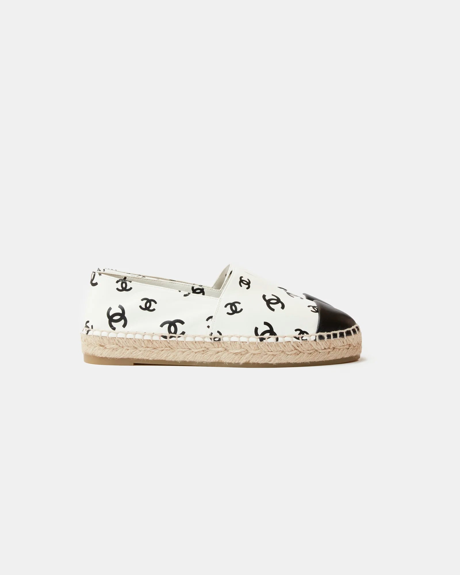 Chanel Printed Lambskin CC White Black Espadrilles