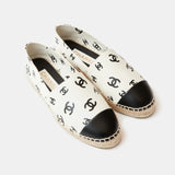 Chanel Printed Lambskin CC White Black Espadrilles