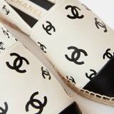 Chanel Printed Lambskin CC White Black Espadrilles