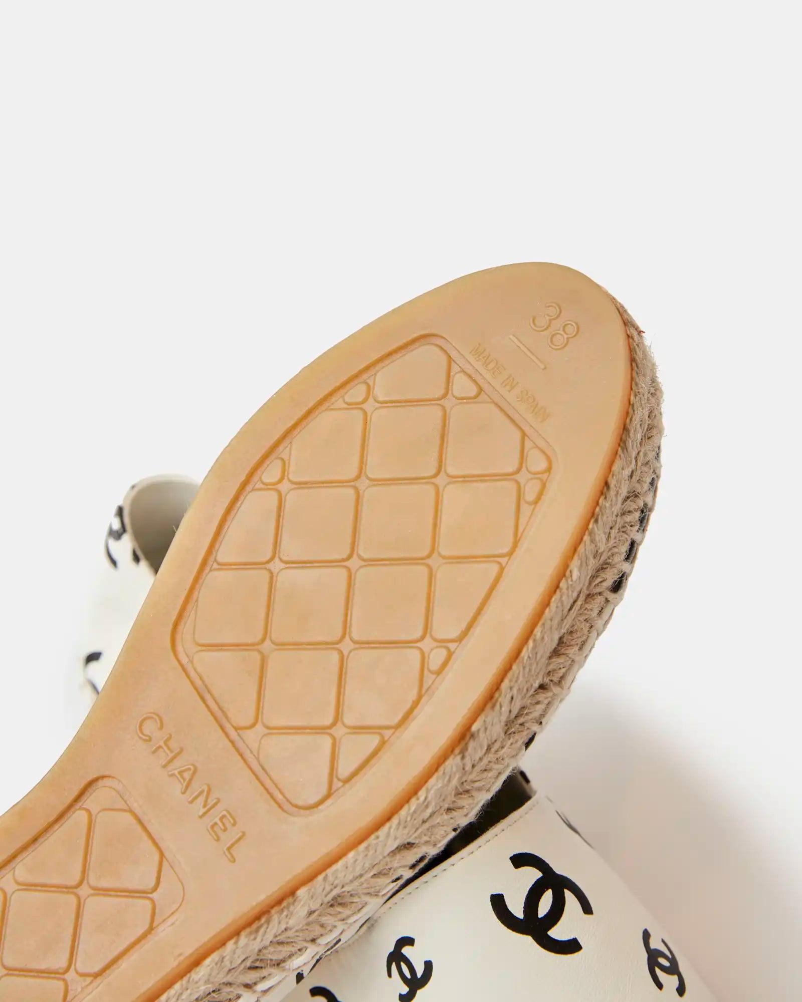 Chanel Printed Lambskin CC White Black Espadrilles