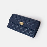 Chanel Boy Long Flap Wallet Blue Caviar Gold Hardware