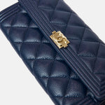 Chanel Boy Long Flap Wallet Blue Caviar Gold Hardware