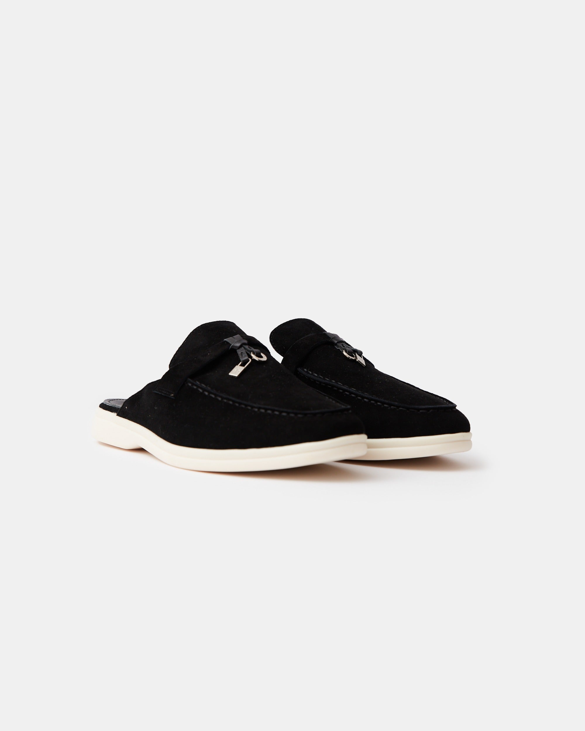 Loro Piana Charms Walk Babouche Black Loafers