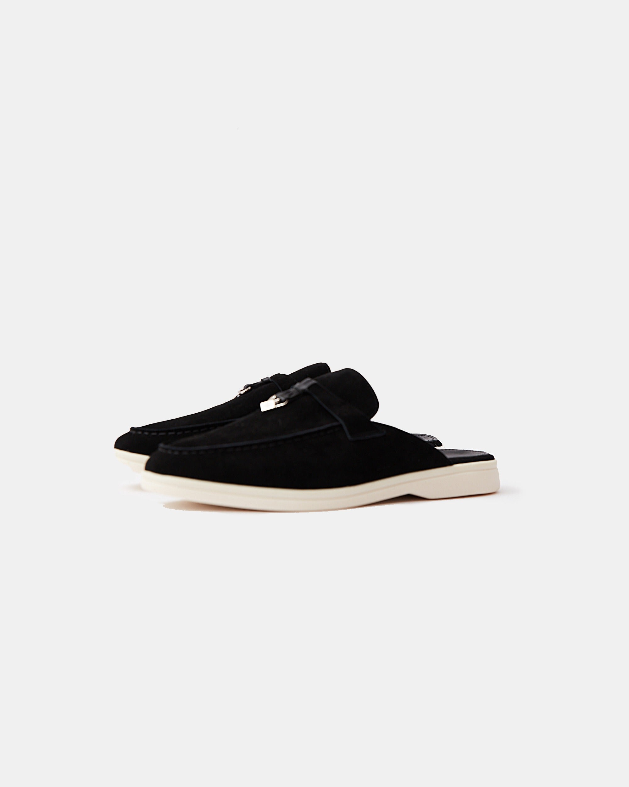 Loro Piana Charms Walk Babouche Black Loafers