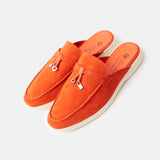 Loro Piana Summer Charms Walk Babouche Orange Loafers
