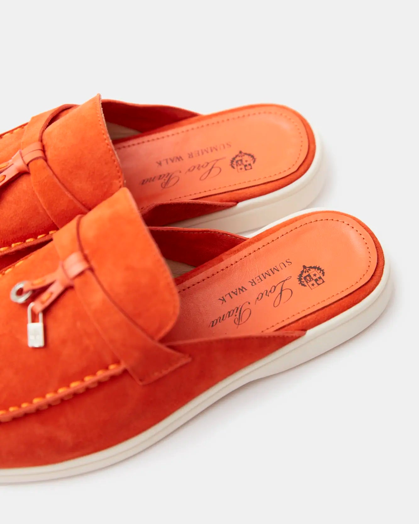 Loro Piana Summer Charms Walk Babouche Orange Loafers