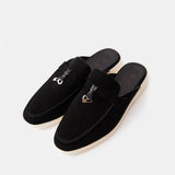 Loro Piana Charms Walk Babouche Black Loafers