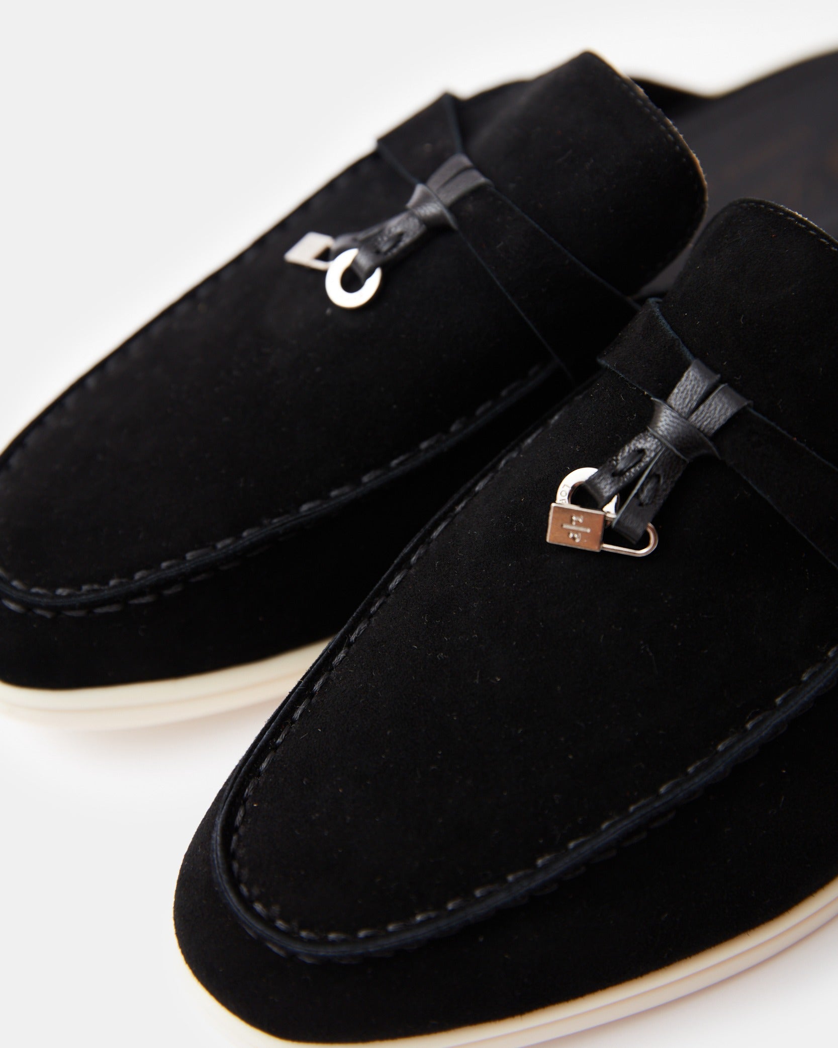 Loro Piana Charms Walk Babouche Black Loafers