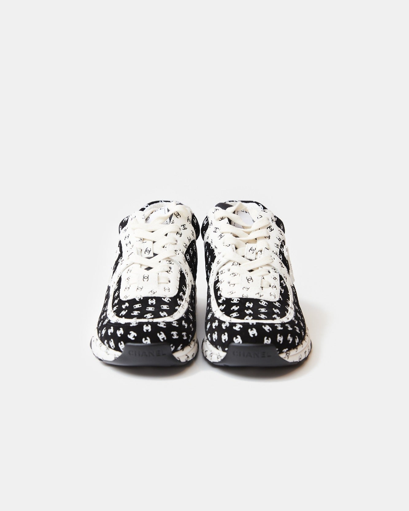 Chanel Printed Suede Calfskin Black White Sneakers