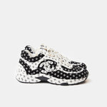 Chanel Printed Suede Calfskin Black White Sneakers