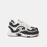 Chanel Printed Suede Calfskin Black White Sneakers