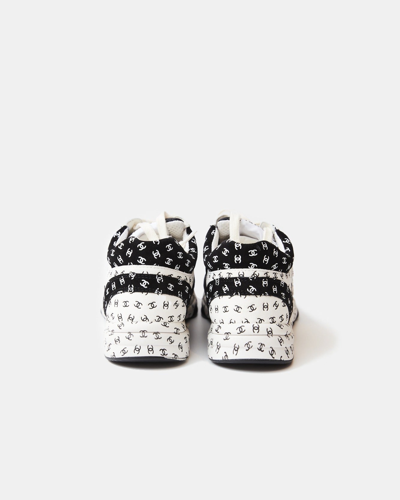 Chanel Printed Suede Calfskin Black White Sneakers