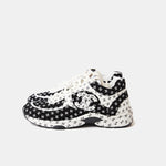 Chanel Printed Suede Calfskin Black White Sneakers