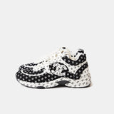 Chanel Printed Suede Calfskin Black White Sneakers