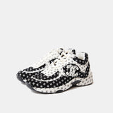 Chanel Printed Suede Calfskin Black White Sneakers