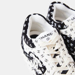 Chanel Printed Suede Calfskin Black White Sneakers
