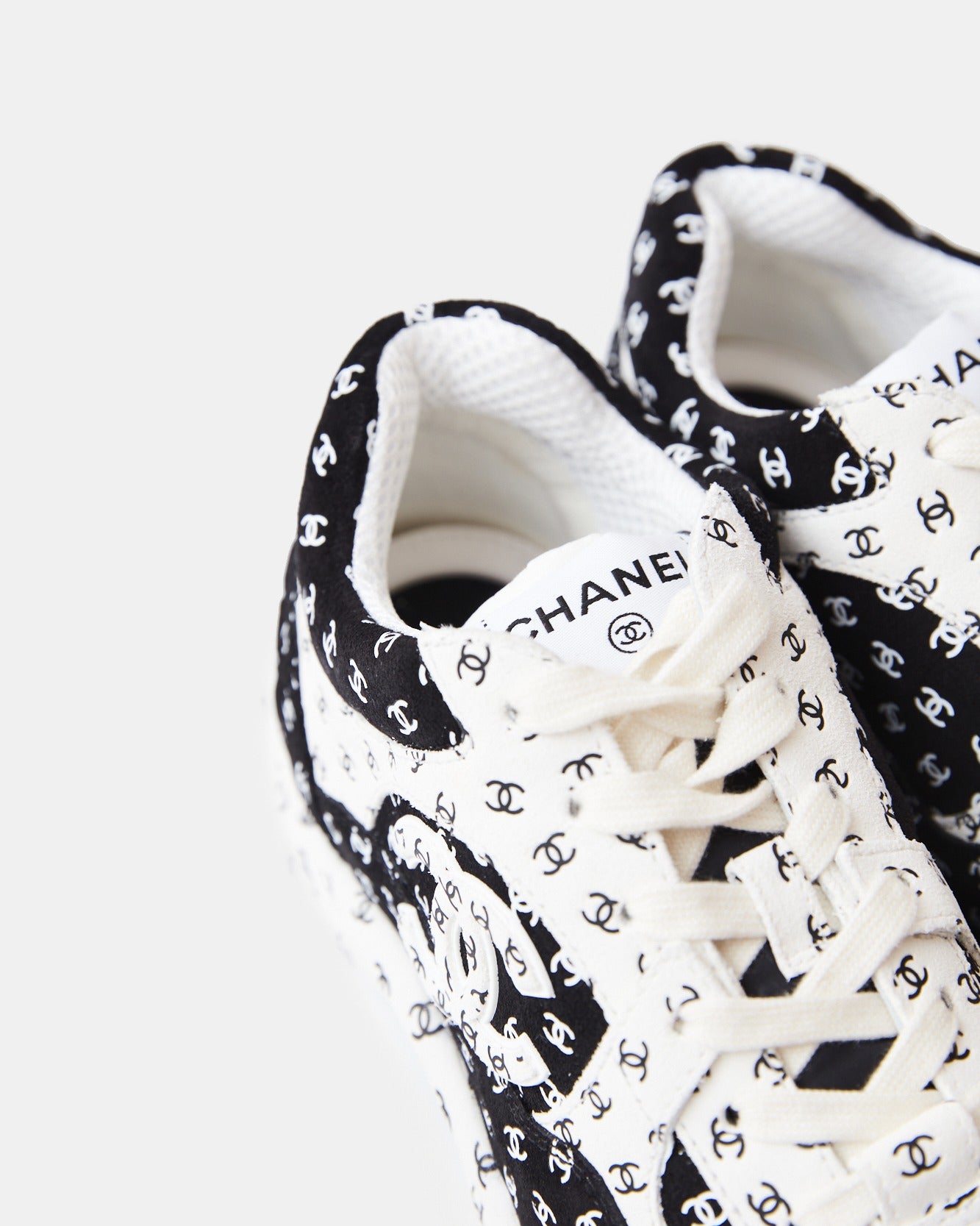Chanel Printed Suede Calfskin Black White Sneakers
