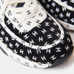Chanel Printed Suede Calfskin Black White Sneakers