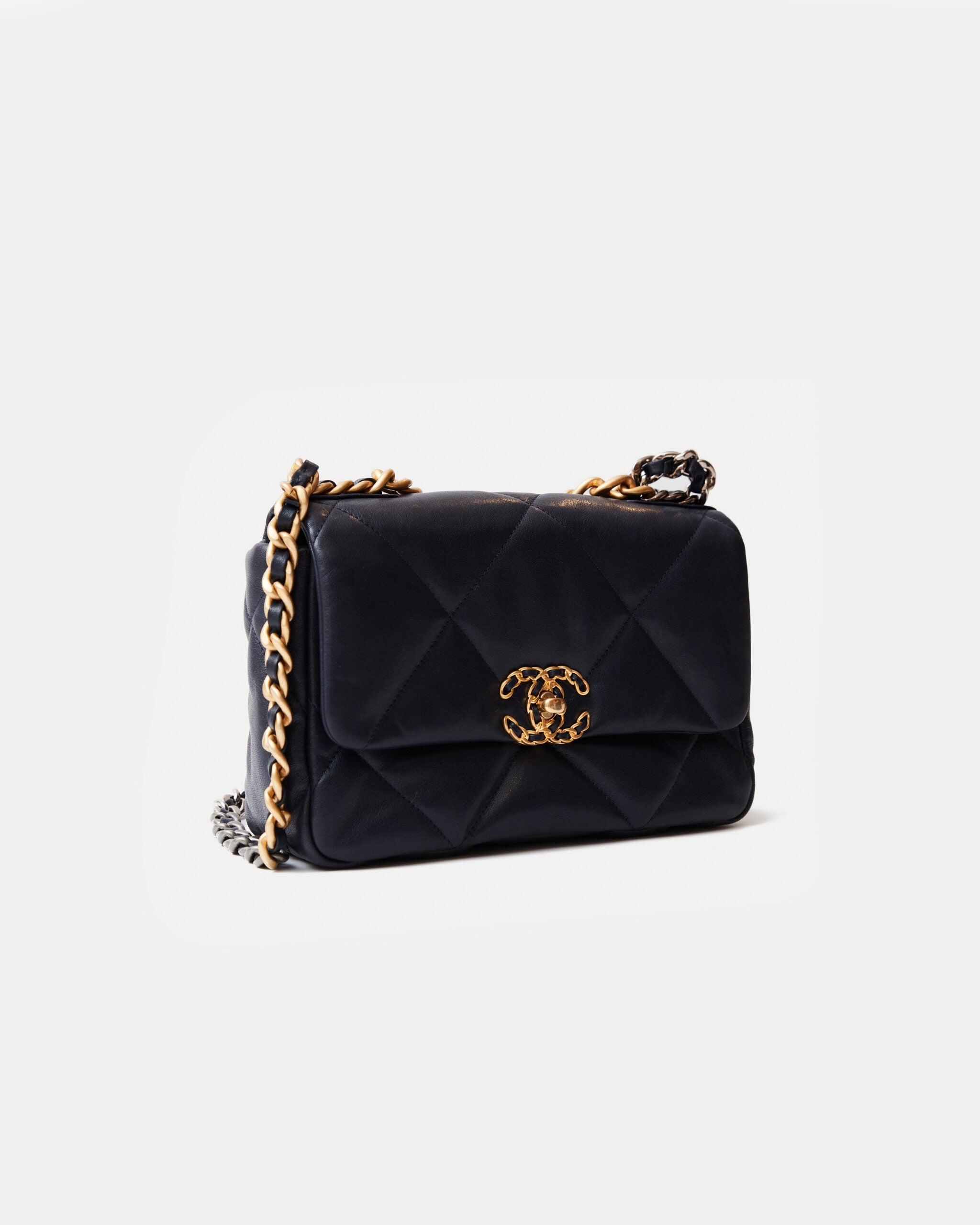 Chanel 19 Flap Navy Blue Lambskin Gold/Silver-Tone & Ruthenium-Finish Metal