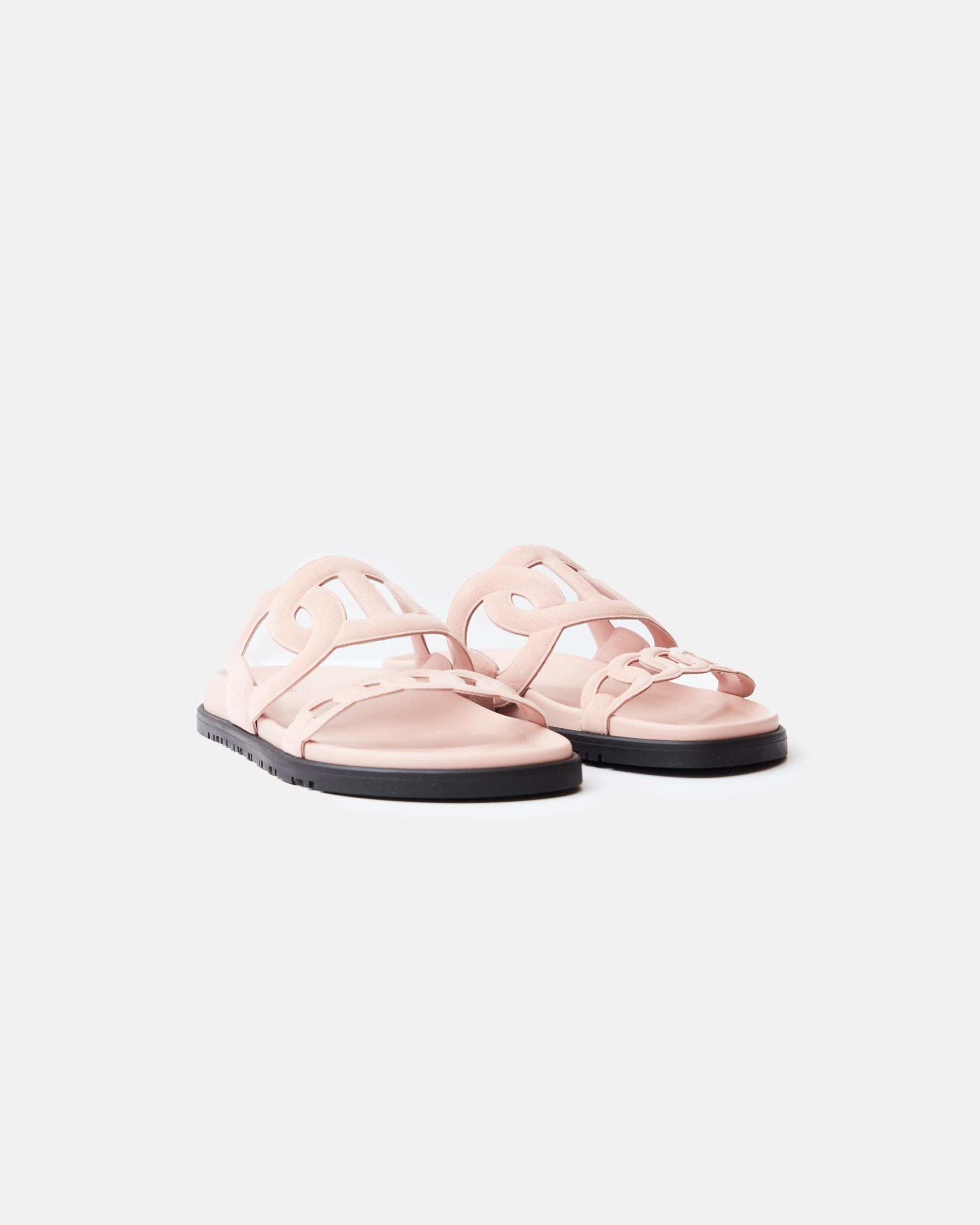 Hermès Extra Rose Opaline Chevre Velours Sandals